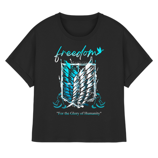 "Blue Rebellion - Wings Of Hope" Front Women Organic Rolled Sleeves Shirt