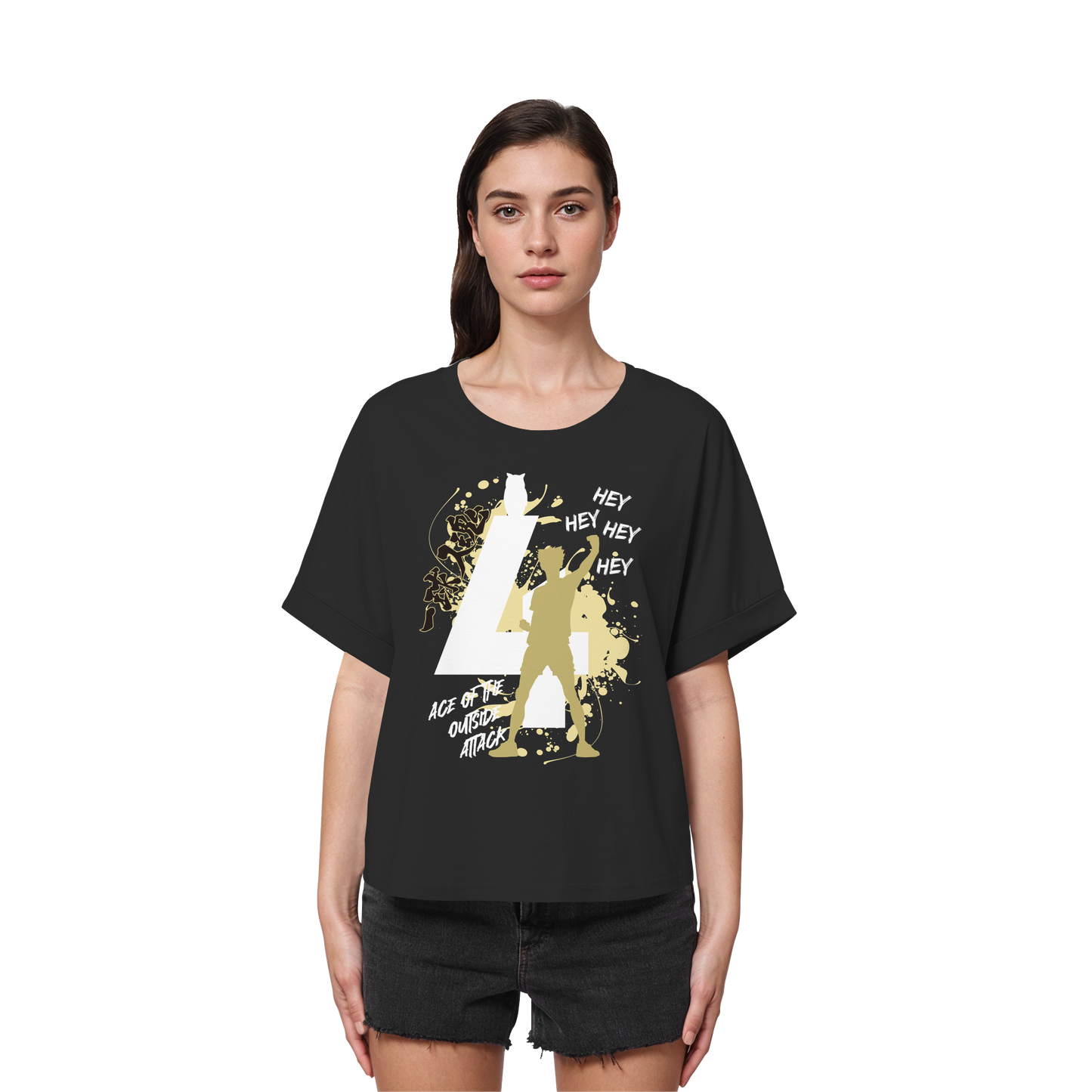 "Ace Of The Outside Attack" Front Black Womens Organic Rolled Sleeves Shirt
