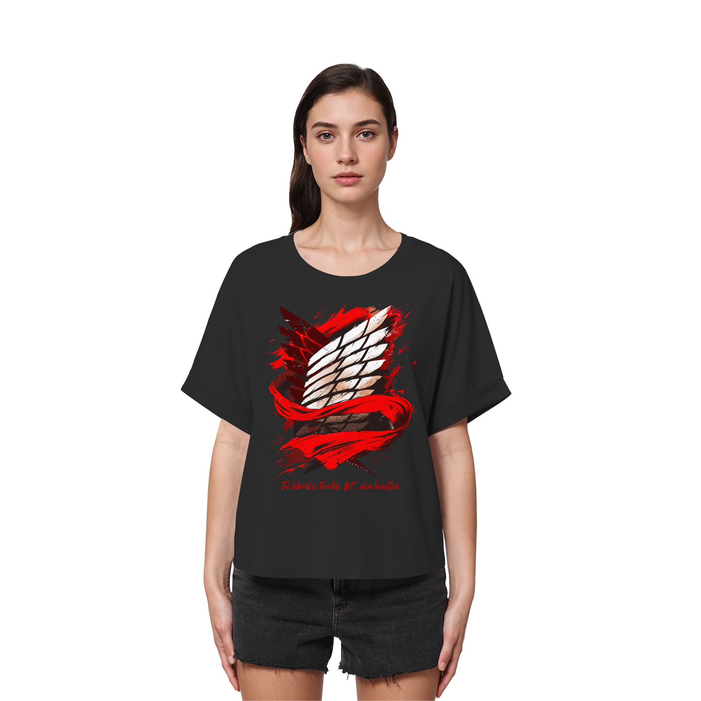 "Verbundenheit" Front Women Organic Rolled Sleeves Shirt