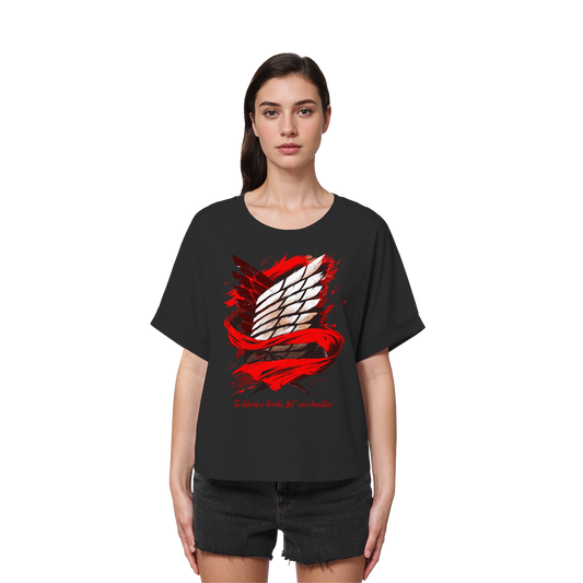 "Verbundenheit" Front Women Organic Rolled Sleeves Shirt