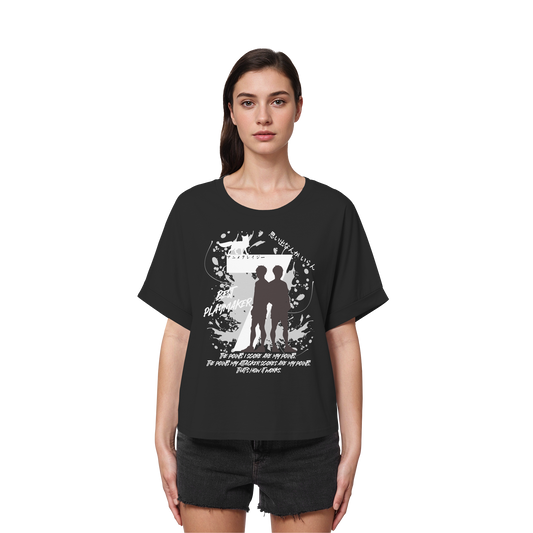 "Best Playmaker" Front Black Womens Organic Rolled Sleeves Shirt