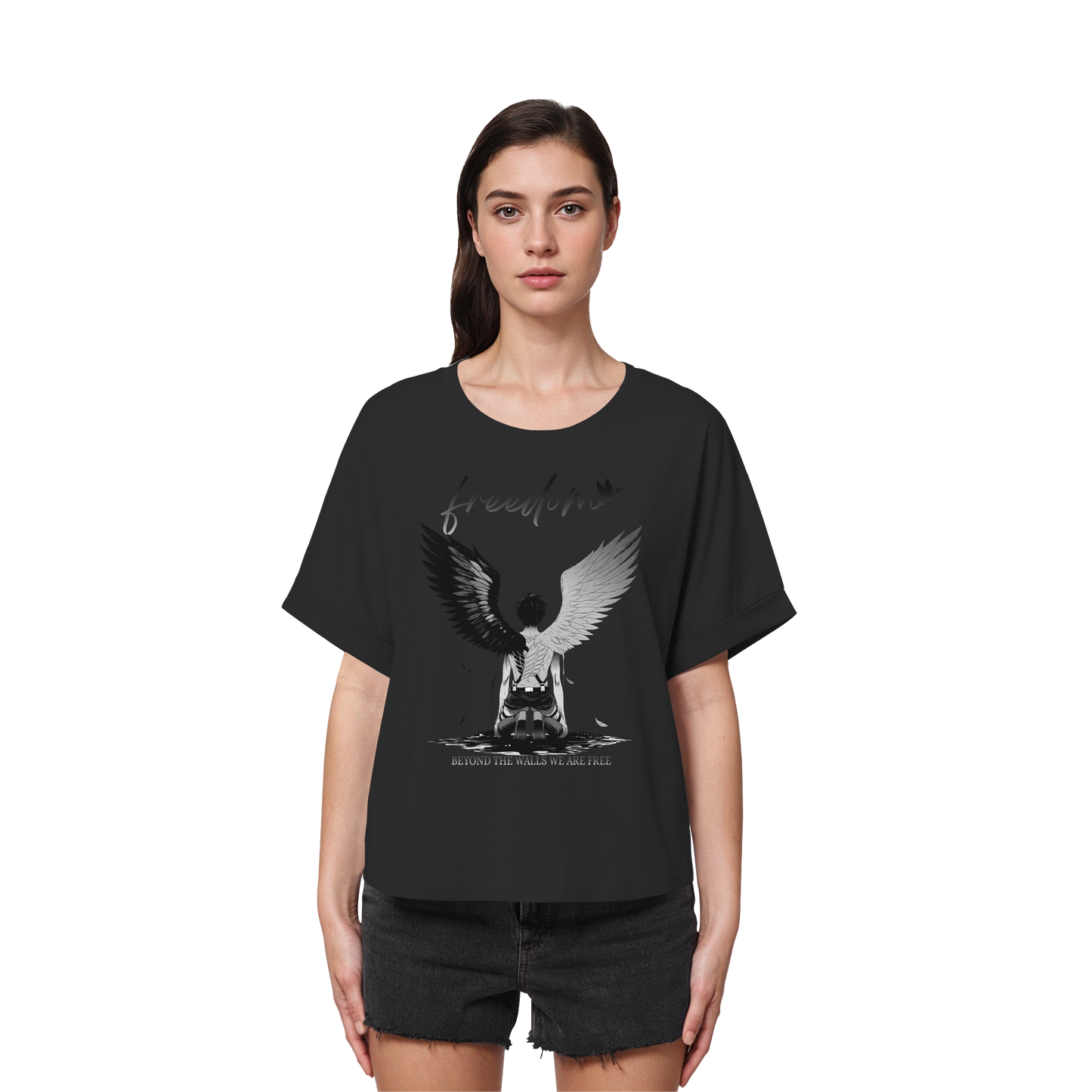 "Freedom" Front Women Organic Rolled Sleeves T-Shirt