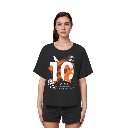 "Little Titan" Front Black Womens Organic Rolled Sleeves Shirt