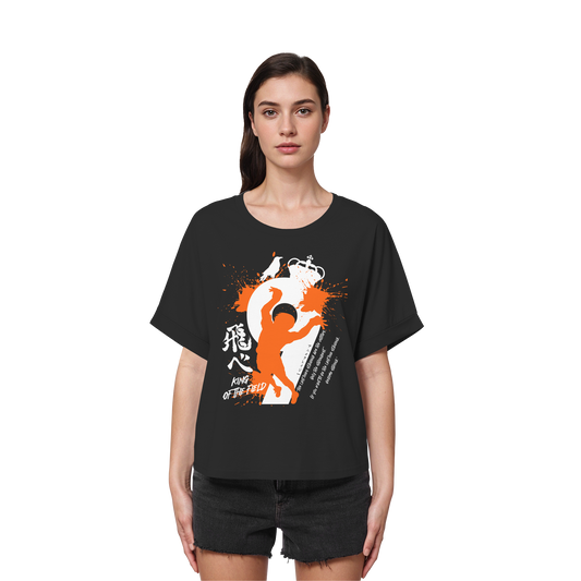 "King Of The Field 2.0" Front Black Womens Organic Rolled Sleeves Shirt