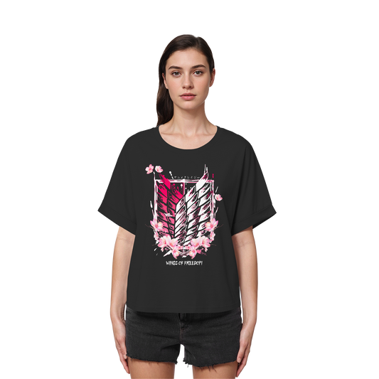 "Petals of Liberation“ Front Women Organic Rolled Sleeves T-Shirt