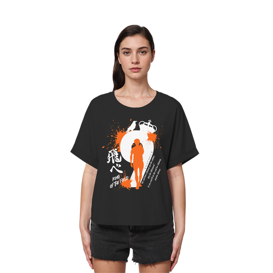 "King Of The Field" Front Black Womens Organic Rolled Sleeves Shirt