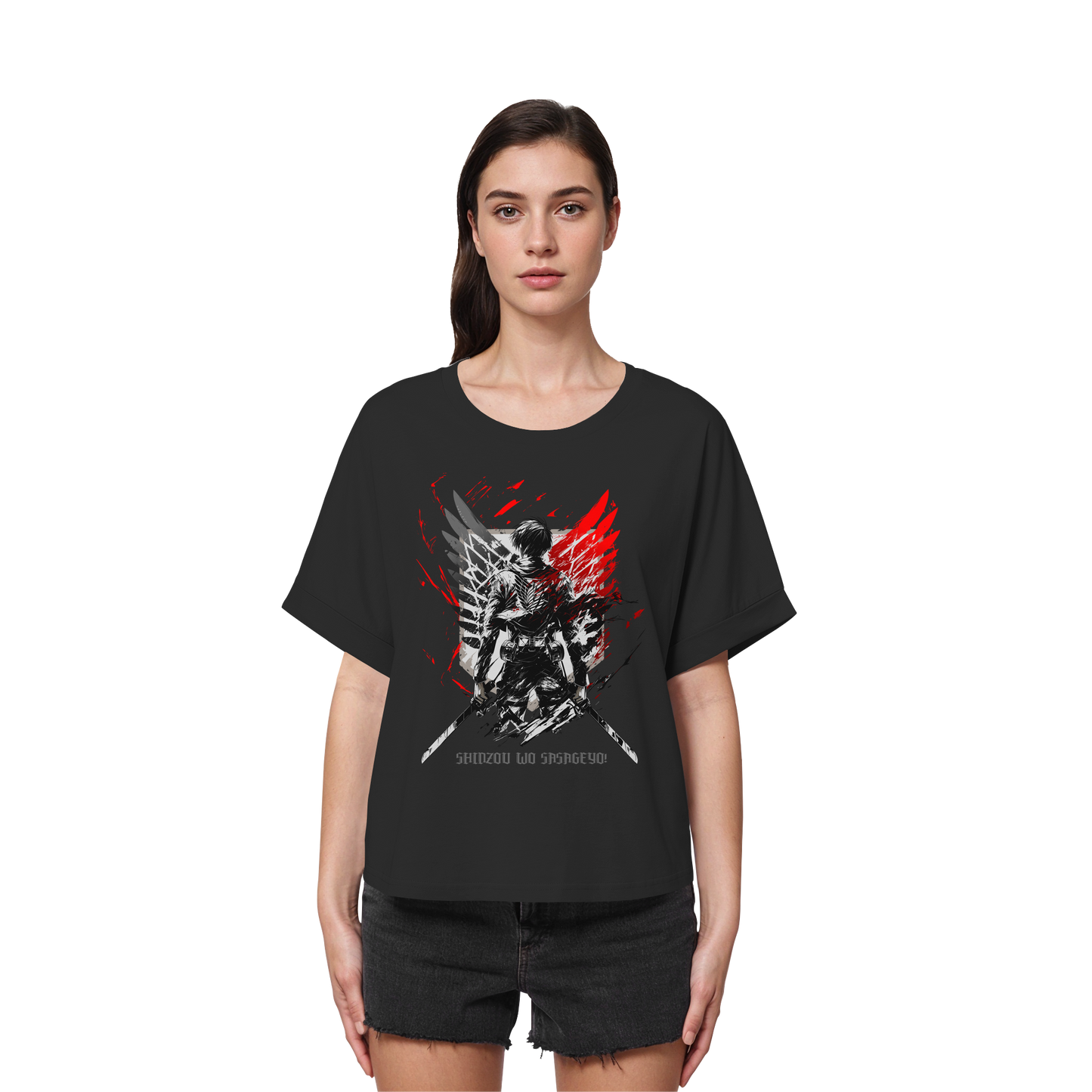 "Wings Of Resolve" Front Women Organic Rolled Sleeves Shirt