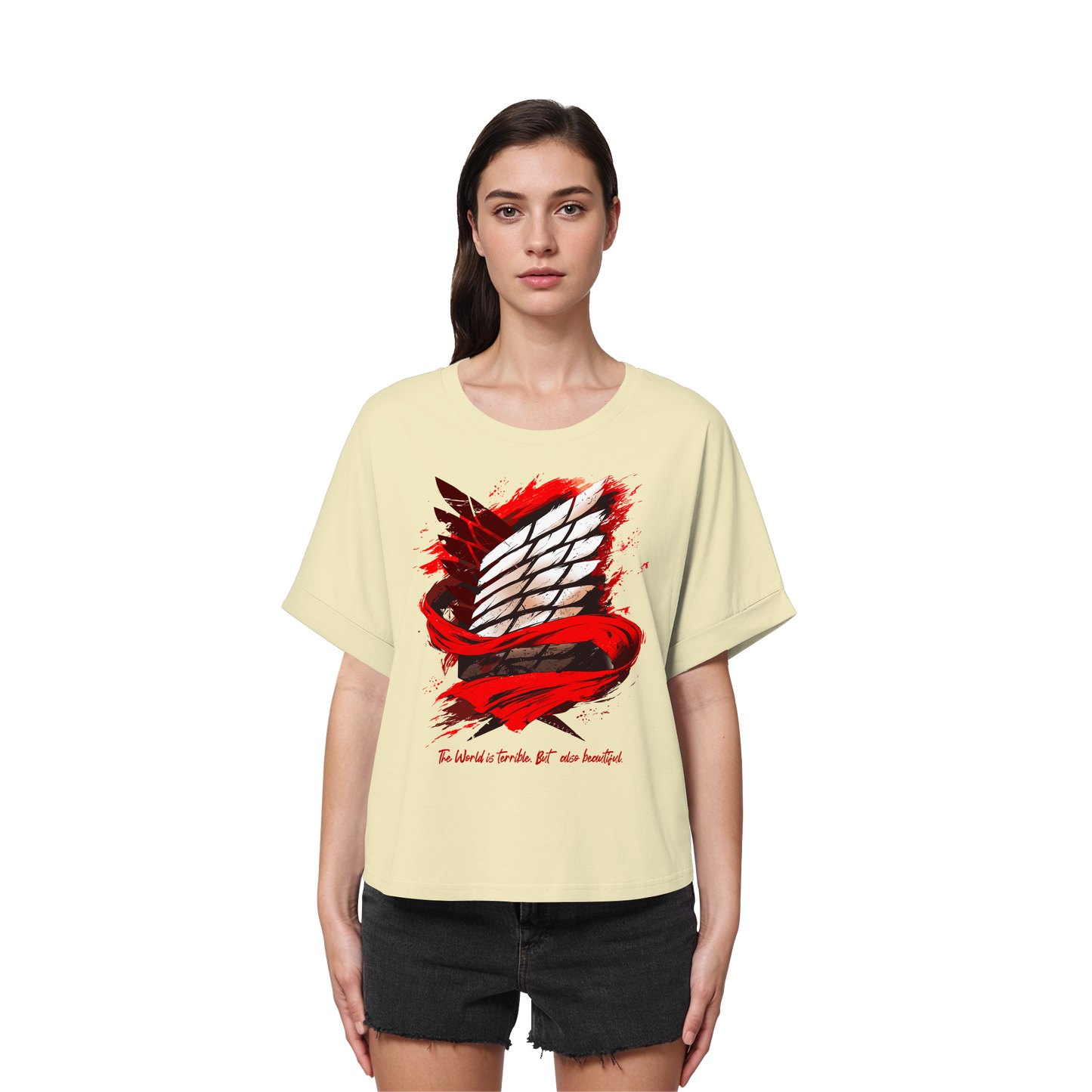 "Verbundenheit" Front Women Organic Rolled Sleeves Shirt