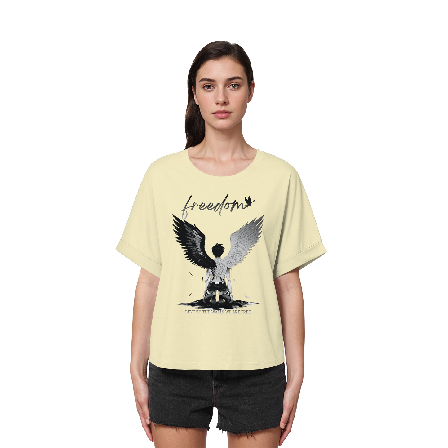 "Freedom" Front Women Organic Rolled Sleeves T-Shirt