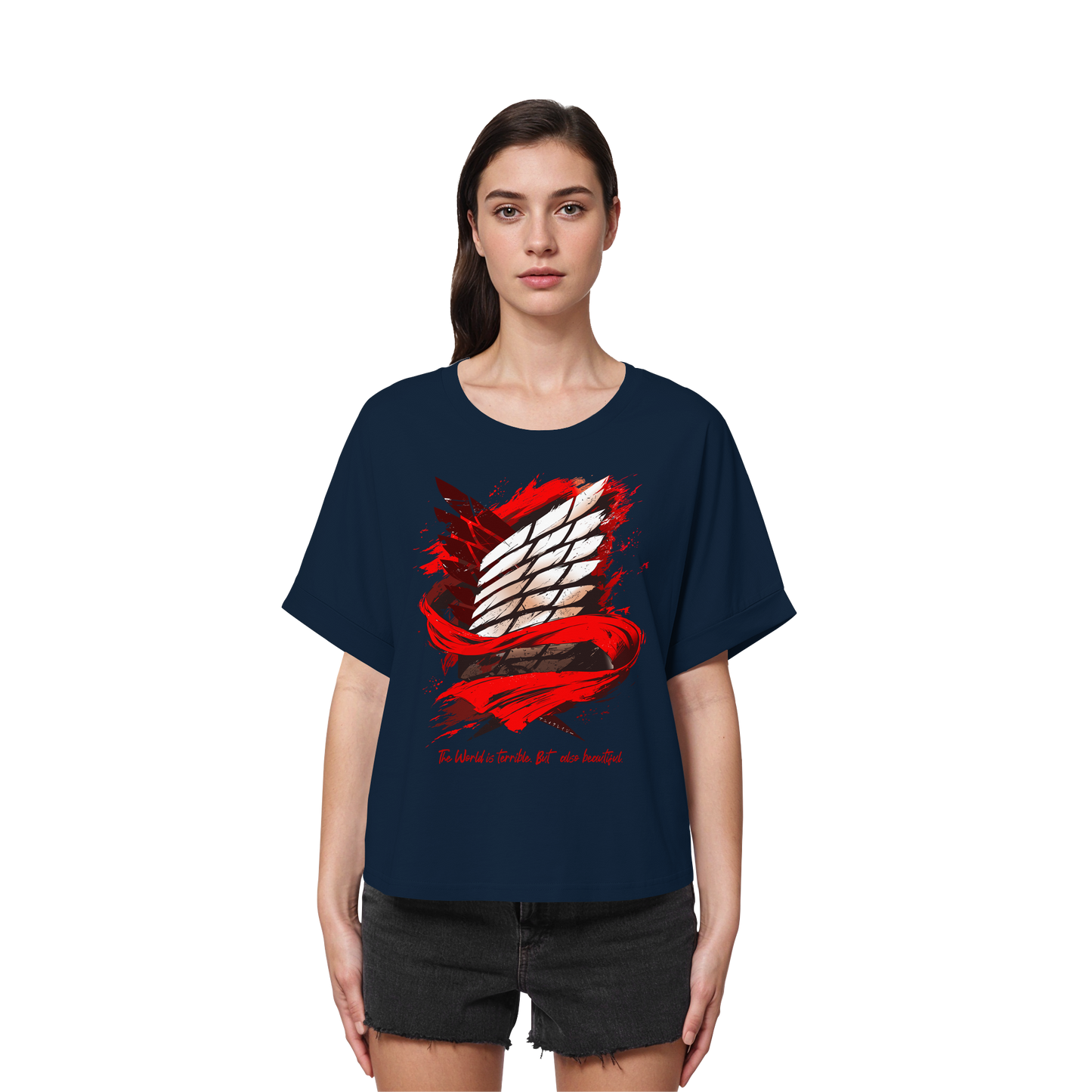 "Verbundenheit" Front Women Organic Rolled Sleeves Shirt