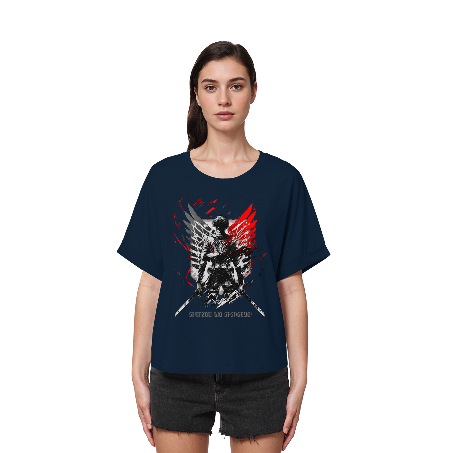 "Wings Of Resolve" Front Women Organic Rolled Sleeves Shirt