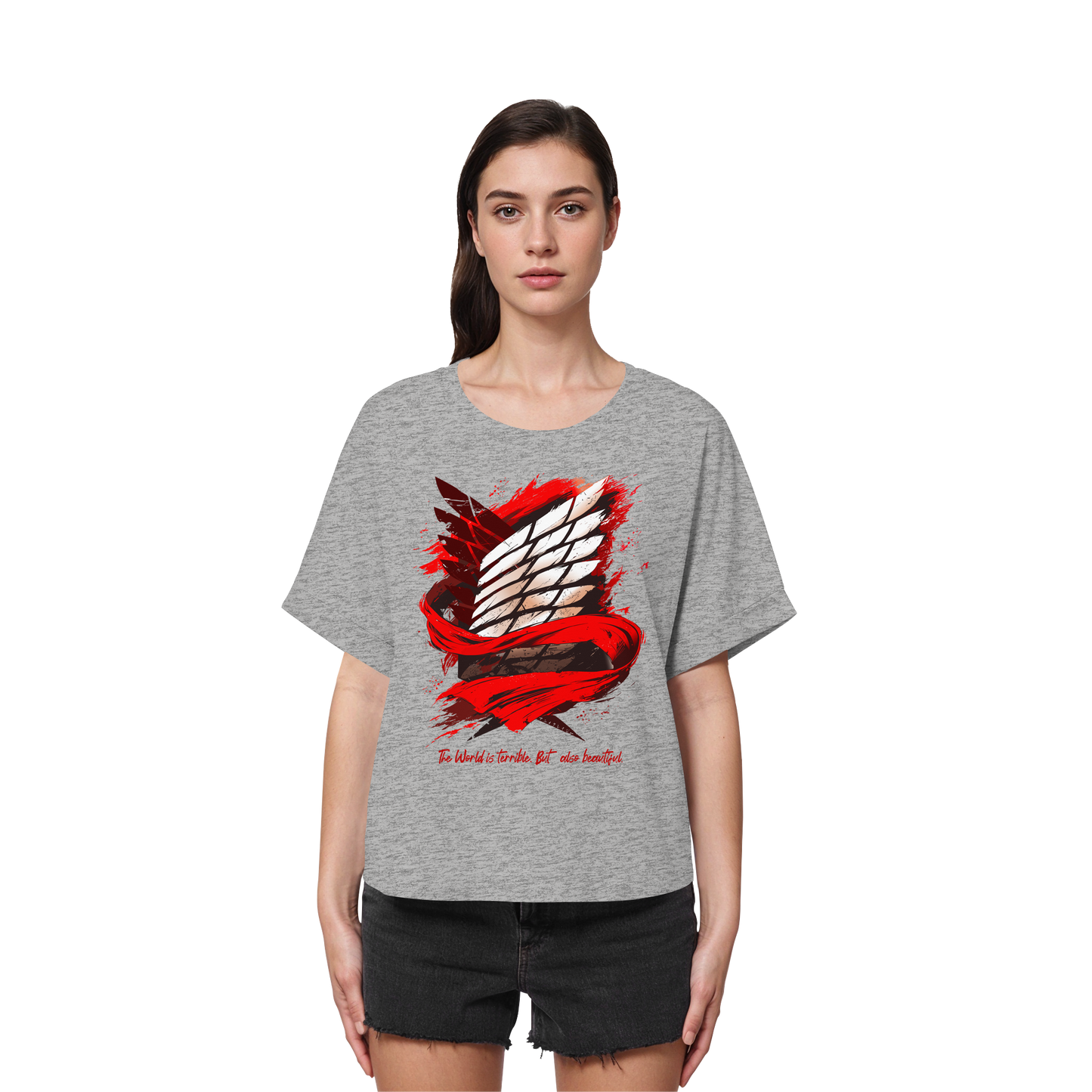 "Verbundenheit" Front Women Organic Rolled Sleeves Shirt