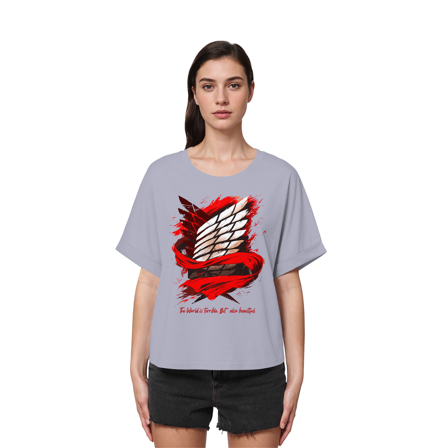 "Verbundenheit" Front Women Organic Rolled Sleeves Shirt