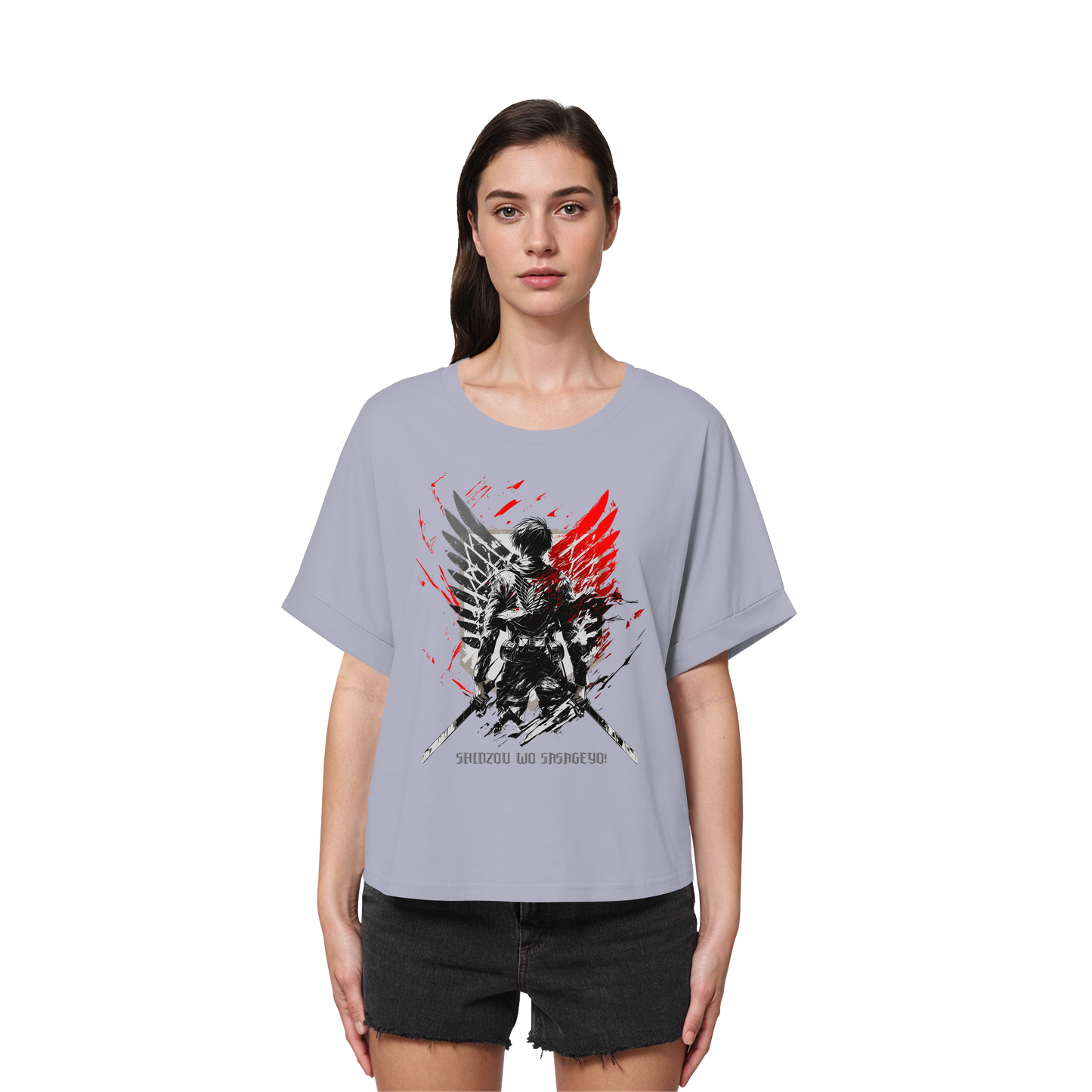 "Wings Of Resolve" Front Women Organic Rolled Sleeves Shirt