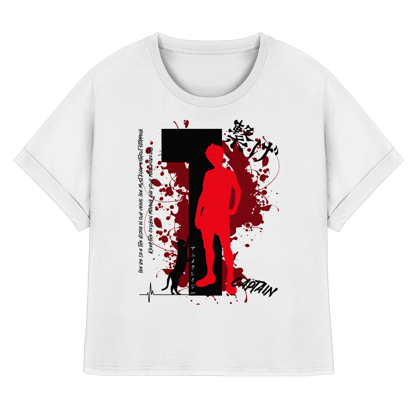 "Captain" Front White Women Organic Rolled Sleeves Shirt