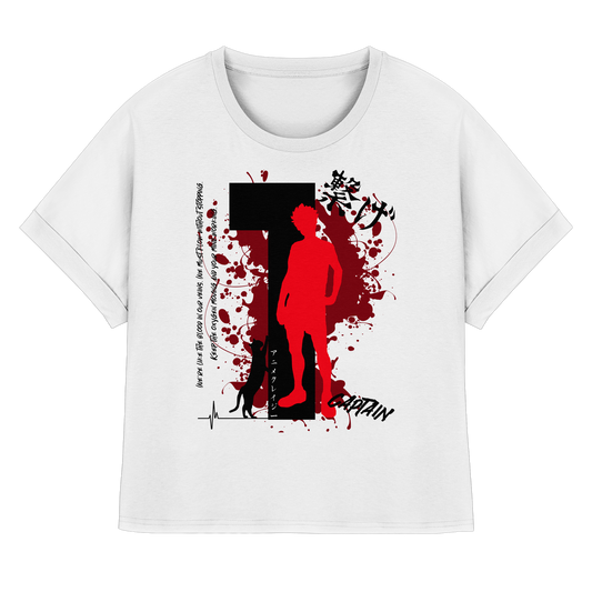 "Captain" Front White Women Organic Rolled Sleeves Shirt