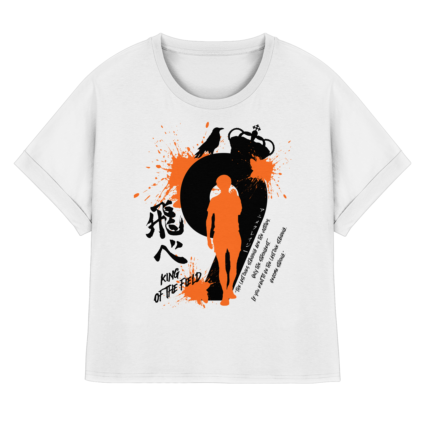 "King Of The Field" Front White Women Organic Rolled Sleeves Shirt