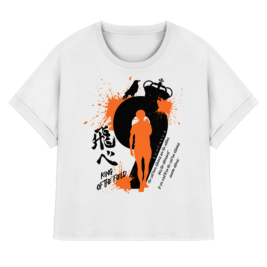 "King Of The Field" Front White Women Organic Rolled Sleeves Shirt