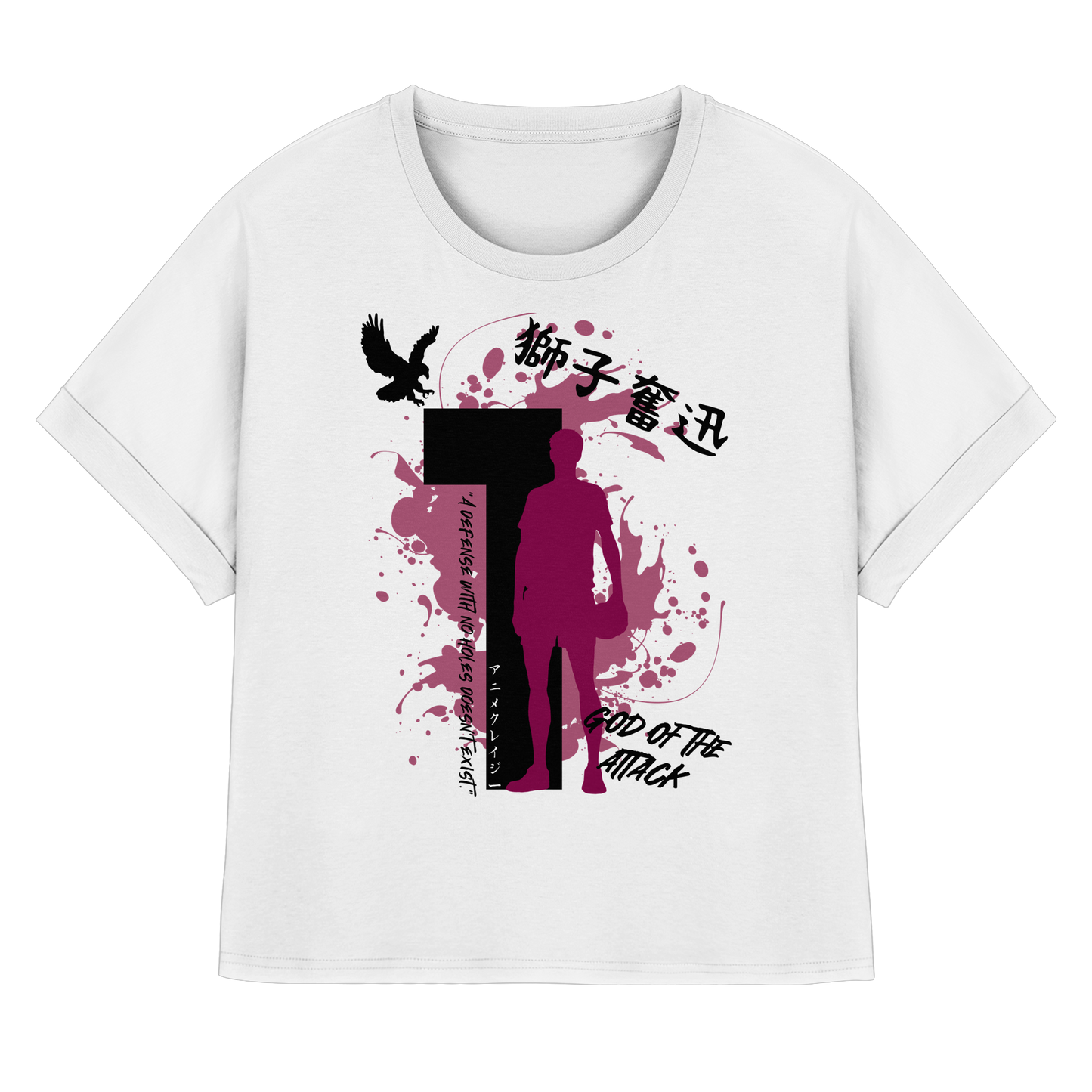 "God Of The Attack" Front White Women Organic Rolled Sleeves Shirt