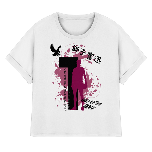 "God Of The Attack" Front White Women Organic Rolled Sleeves Shirt