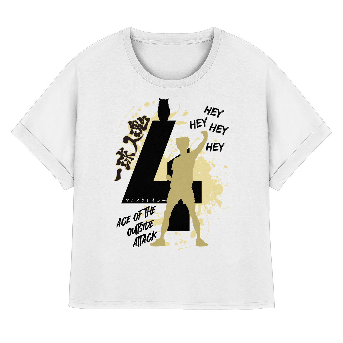 "Ace Of The Outside Attack" Front White Women Organic Rolled Sleeves Shir