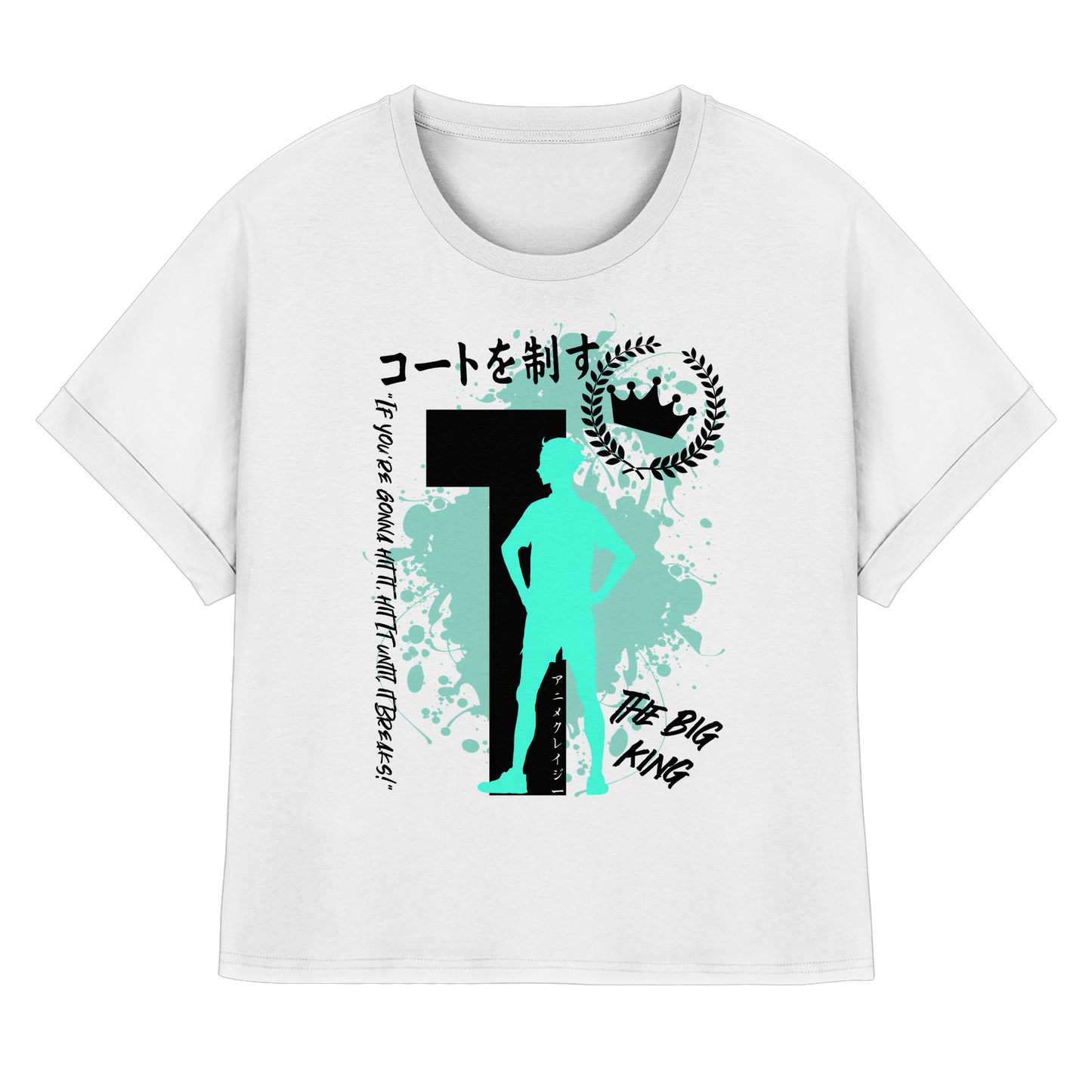 "The Big King" Front White Women Organic Rolled Sleeves Shirt
