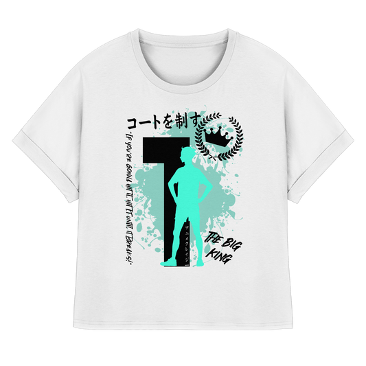 "The Big King" Front White Women Organic Rolled Sleeves Shirt
