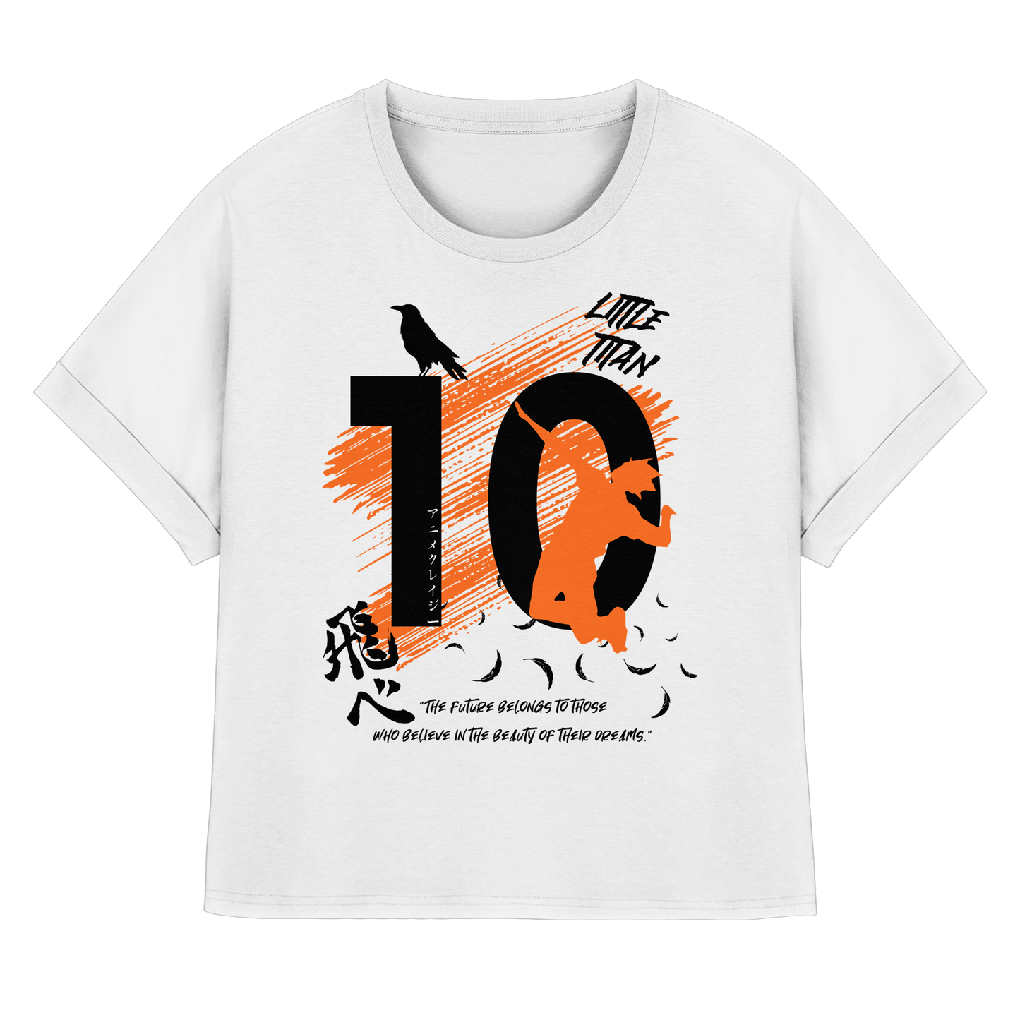 "Little Titan" Front White Women Organic Rolled Sleeves Shir