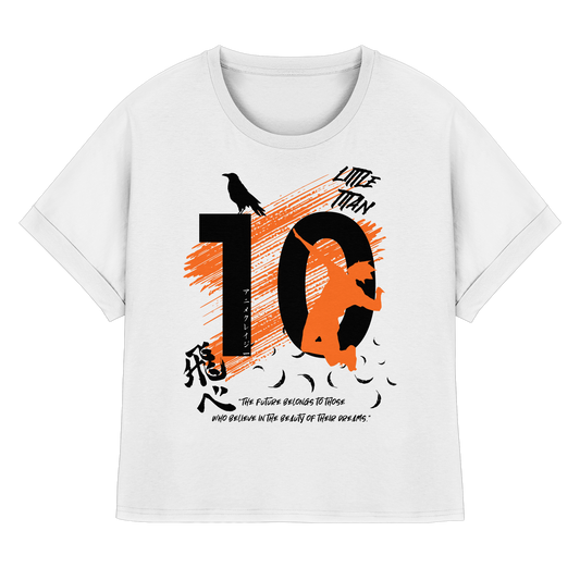 "Little Titan" Front White Women Organic Rolled Sleeves Shir