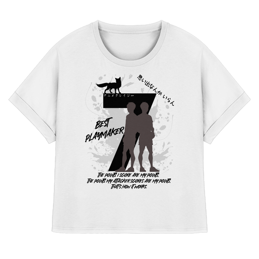 "Best Playmaker" Front White Women Organic Rolled Sleeves Shirt