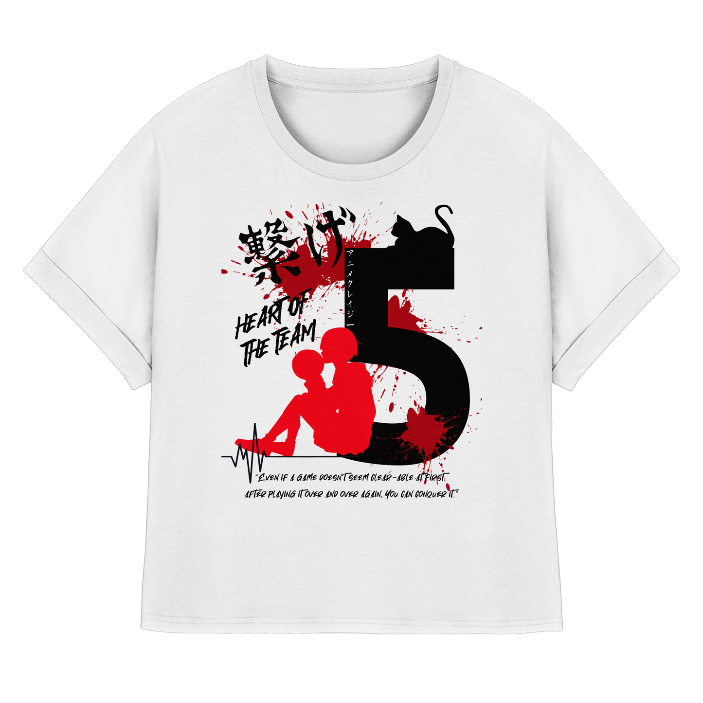 "Heart Of The Team" Front White Women Organic Rolled Sleeves Shirt