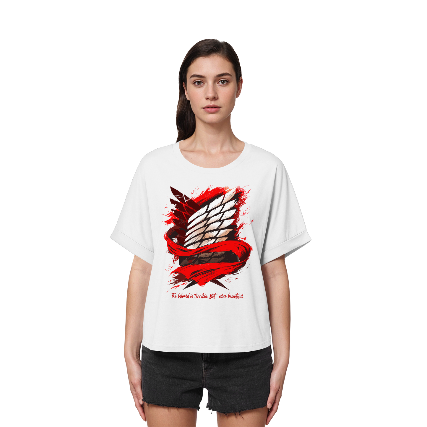 "Verbundenheit" Front Women Organic Rolled Sleeves Shirt