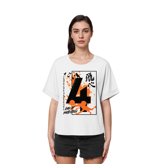 "God Of Protection" Front White Women Organic Rolled Sleeves Shirt