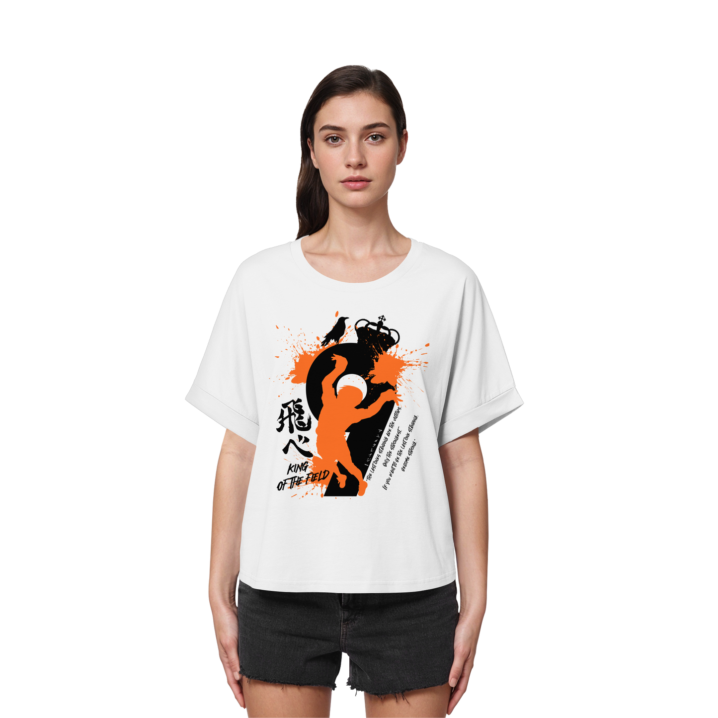 "King Of The Field 2.0" Front White Women Organic Rolled Sleeves Shirt