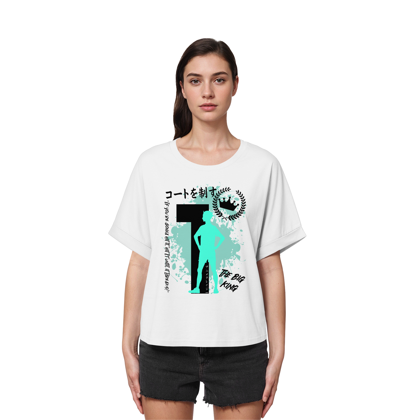 "The Big King" Front White Women Organic Rolled Sleeves Shirt