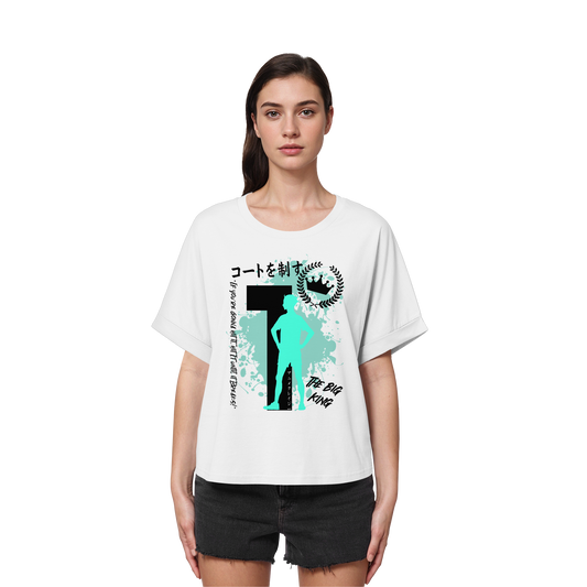 "The Big King" Front White Women Organic Rolled Sleeves Shirt
