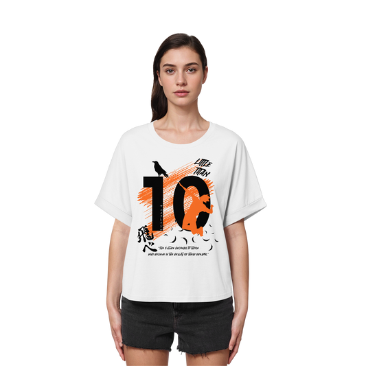 "Little Titan" Front White Women Organic Rolled Sleeves Shir
