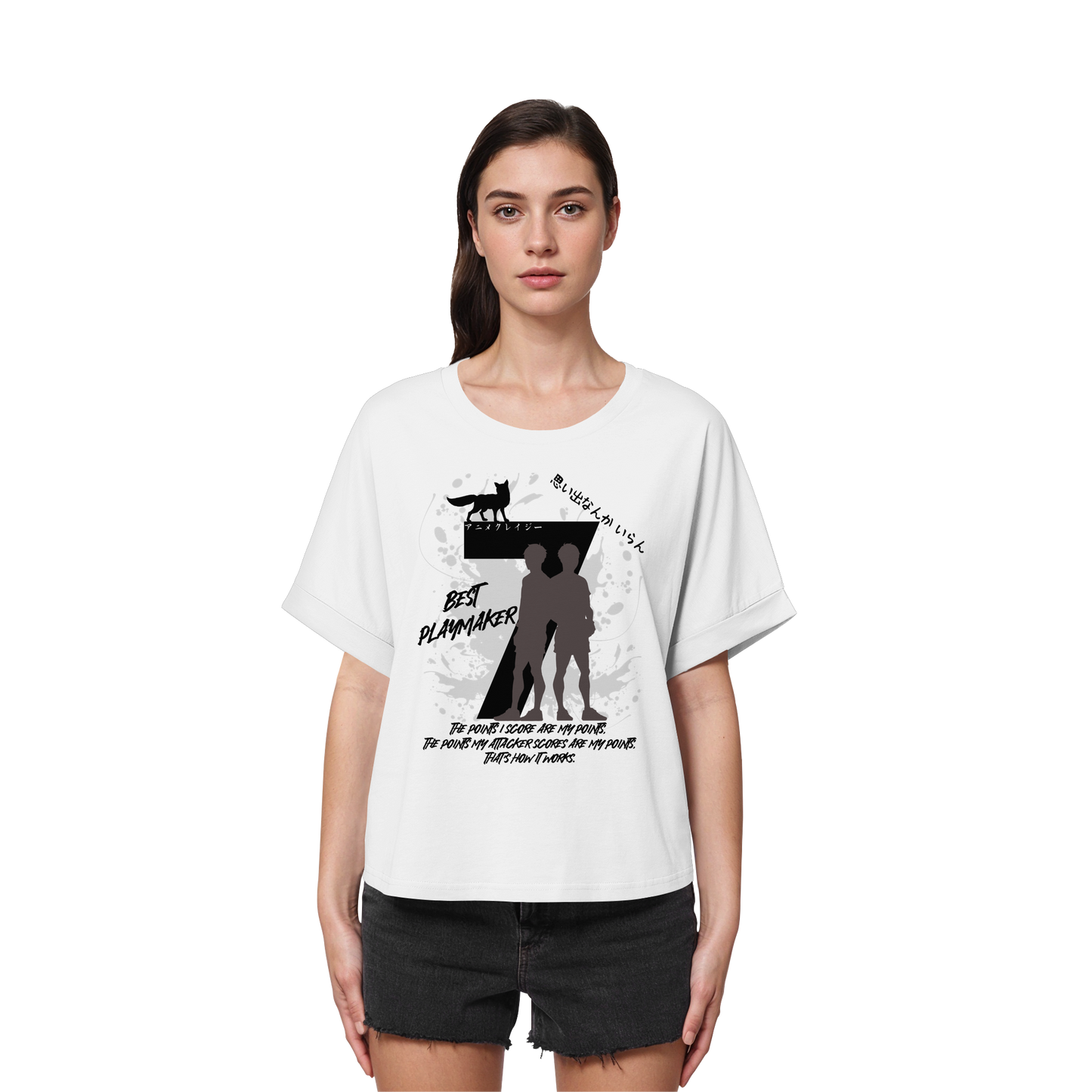 "Best Playmaker" Front White Women Organic Rolled Sleeves Shirt