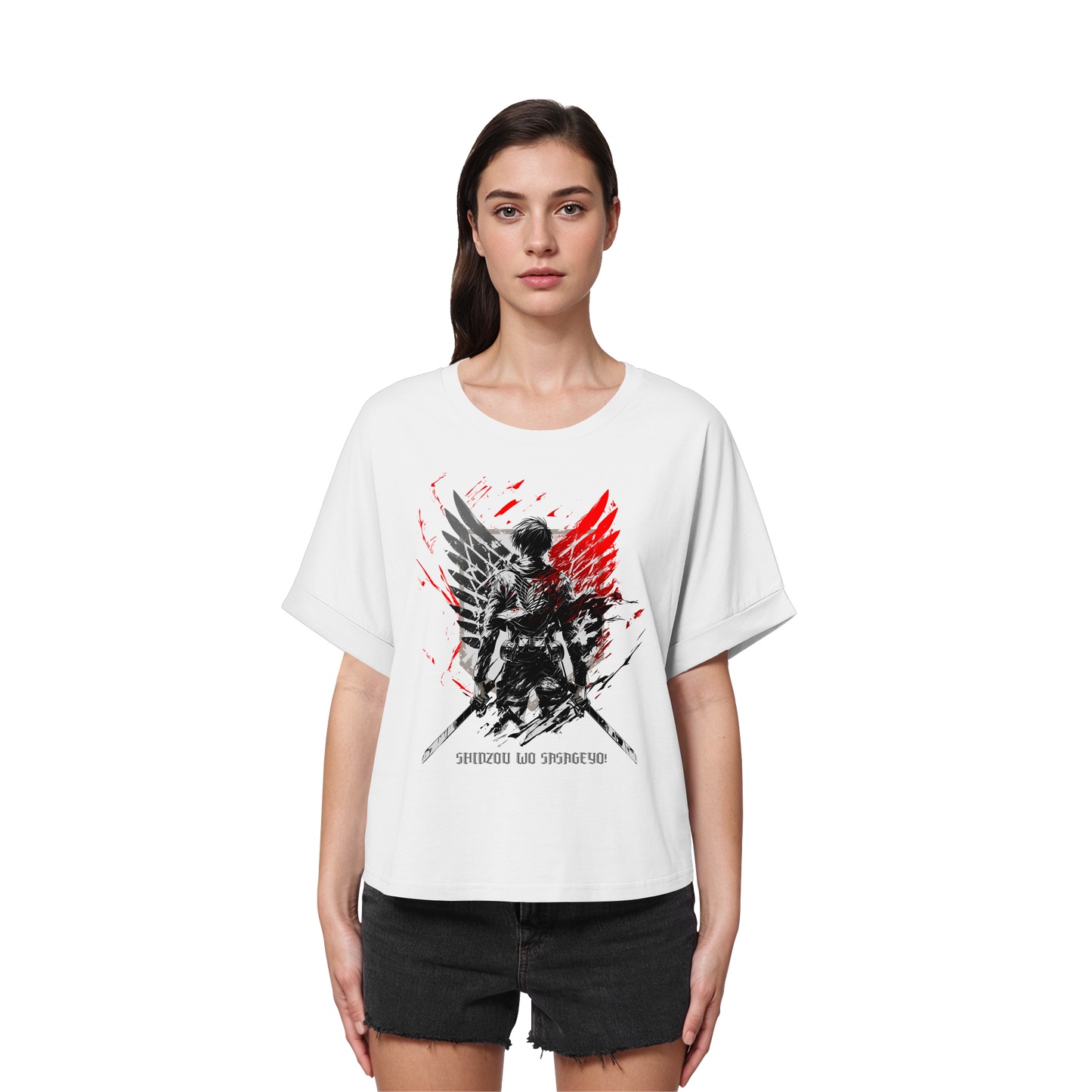 "Wings Of Resolve" Front Women Organic Rolled Sleeves Shirt